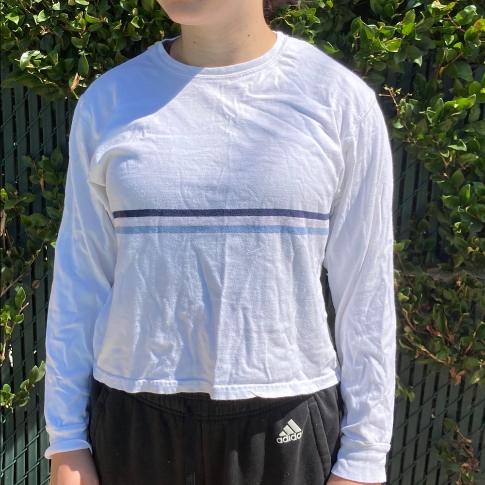John Galt (BM) white sleeved striped tee.